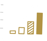 Graphique en barres montrant une progression croissante. Une flèche blanche indique une tendance haussière significative.